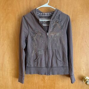 Limited Too Zip Up Hoodie Kids Size 18 Brown Horse Rhinestone Embroidered